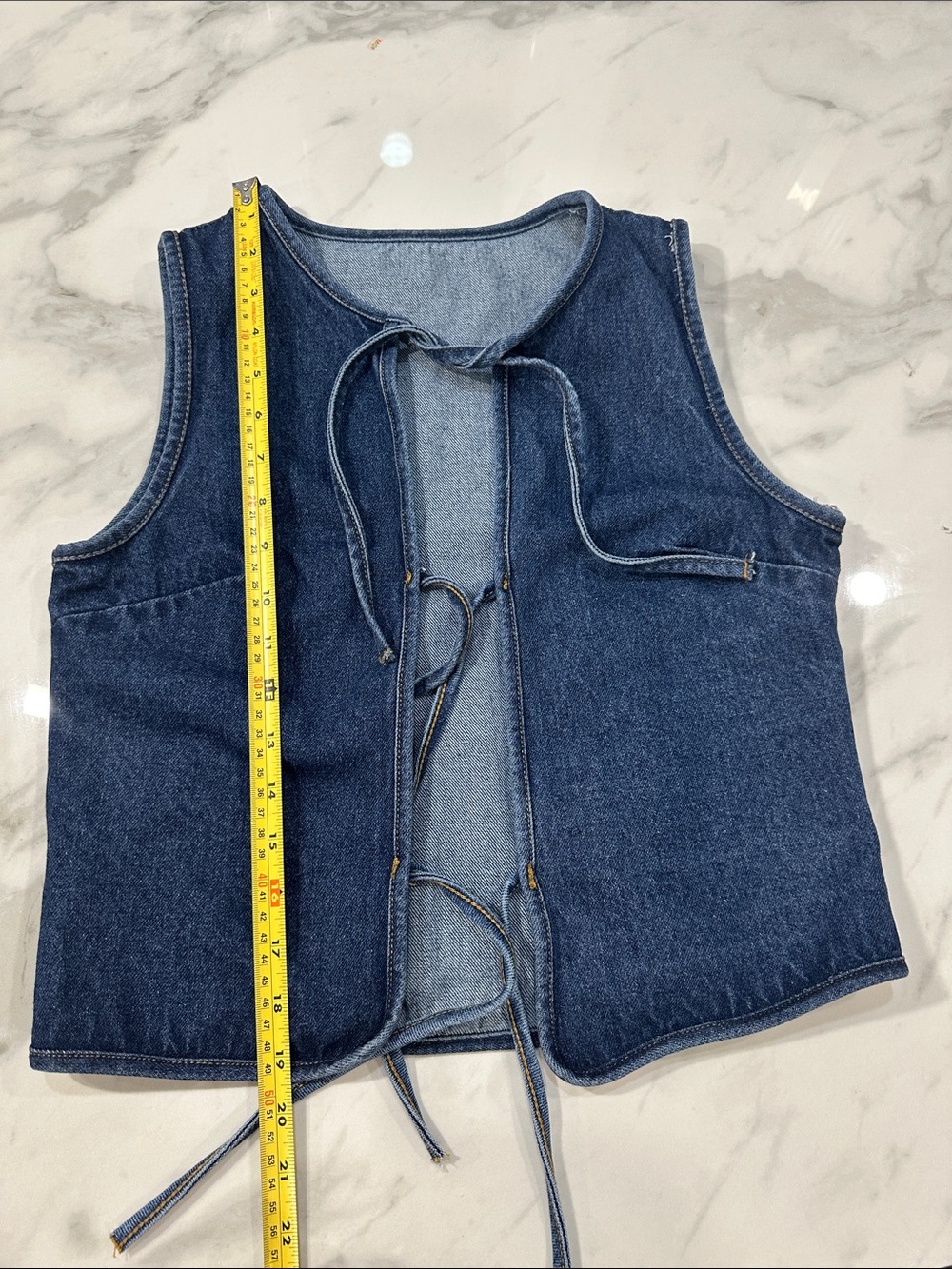 Cottagecore Feminine Sleeveless Jean Denim Tie-Front Vest in Dark Blue Sz Small - Picture 6 of 6